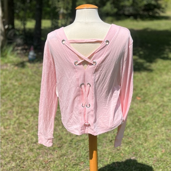 NWT Derrick Heart Pink Long Sleeve Lace Up the Back Shirt Size Large - Picture 3 of 8
